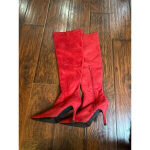 Pierre Dumas, red suede over the knee boots